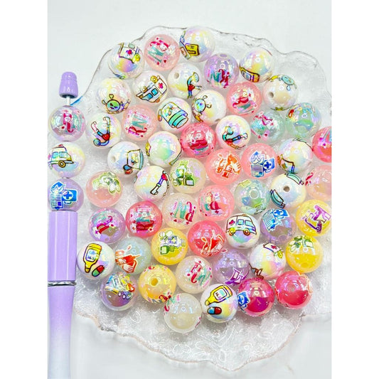 ドクターナースピル健康ファーストエイドプリントアクリルビーズ、16mm