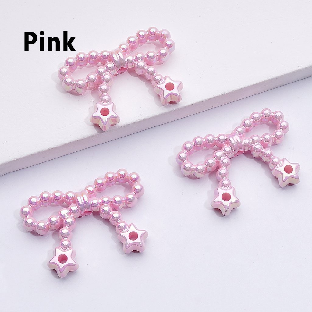 UV Coating Pearls Bowknots with Star Ring Acrylic Beads in Solid Color, Around 23*33MM