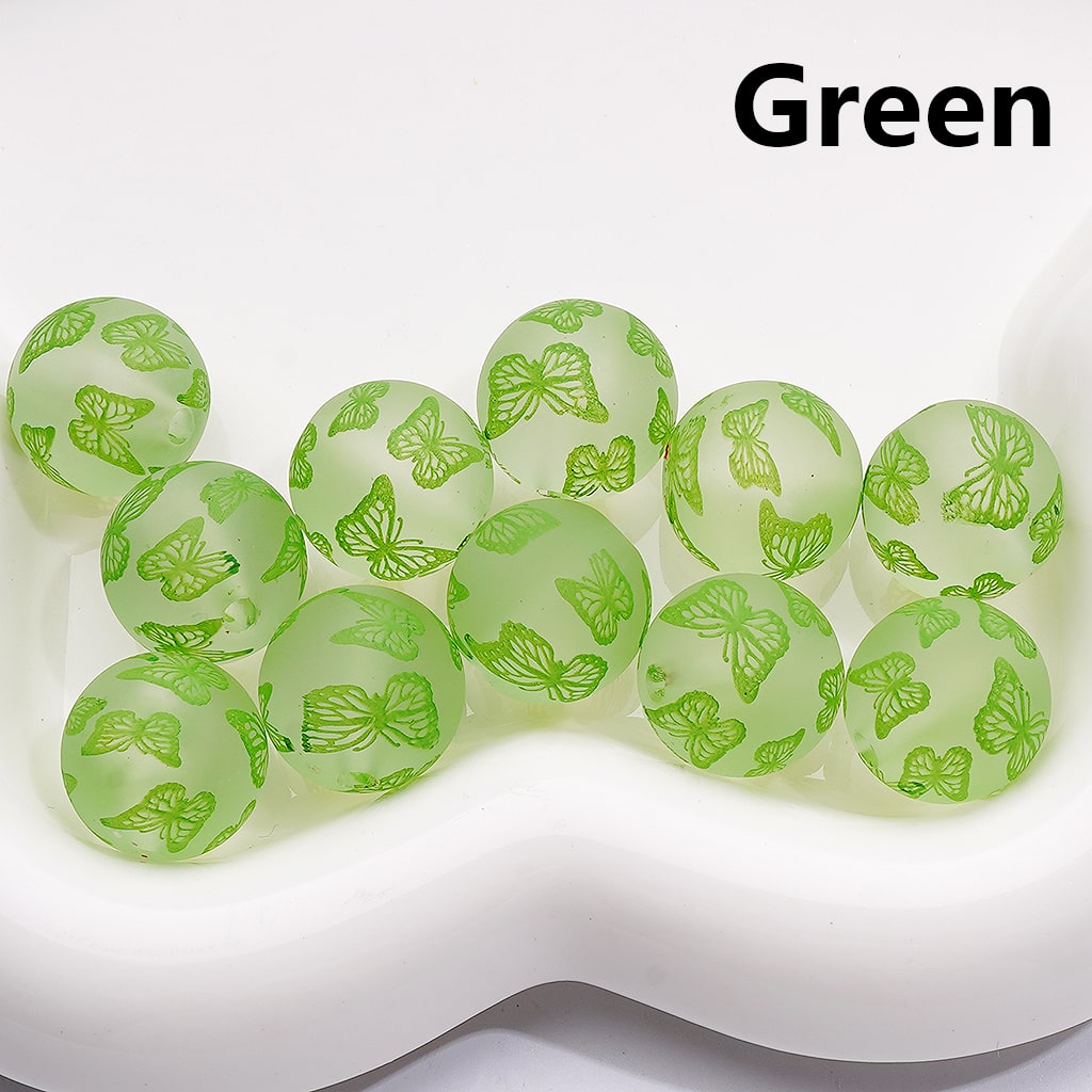 Frosted Multi-Color Cute Butterfly Prints Round Acrylic Beads, 16MM (Single Color is available for 200pcs(Whole Bag))
