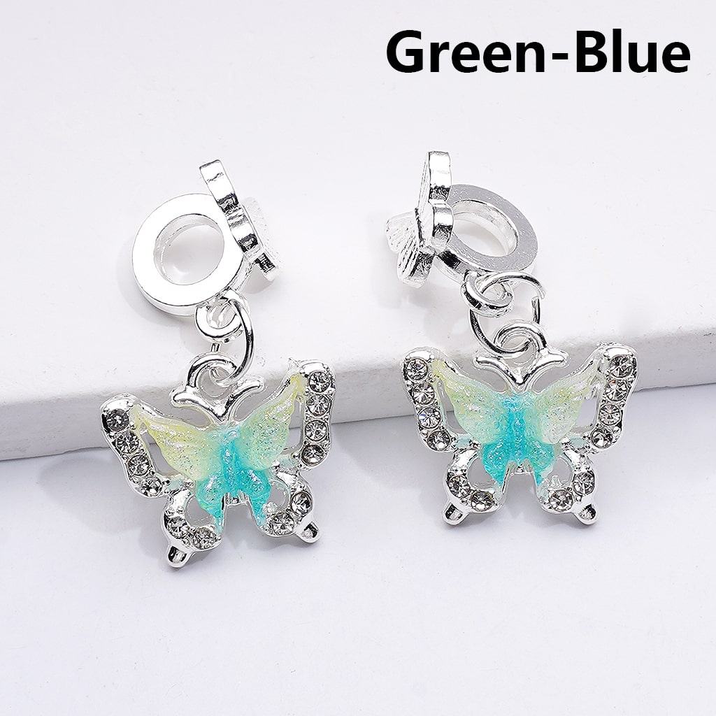 Alloy Bail Beads Dangle Charm Pendant Jewelry Accessories Double Color Butterfly Rhinestones Silver