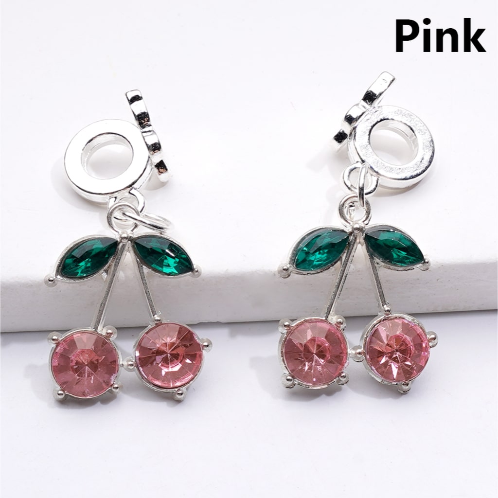 Alloy Bail Beads Dangle Charm Pendant Jewelry Accessories Butterfly Cherry Rhinestones Silver