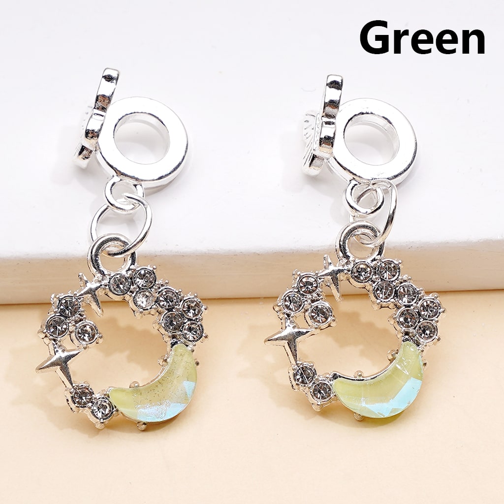 Alloy Bail Beads Dangle Charm Pendant Jewelry Accessories Butterfly Crescent Moon Rhinestones Silver