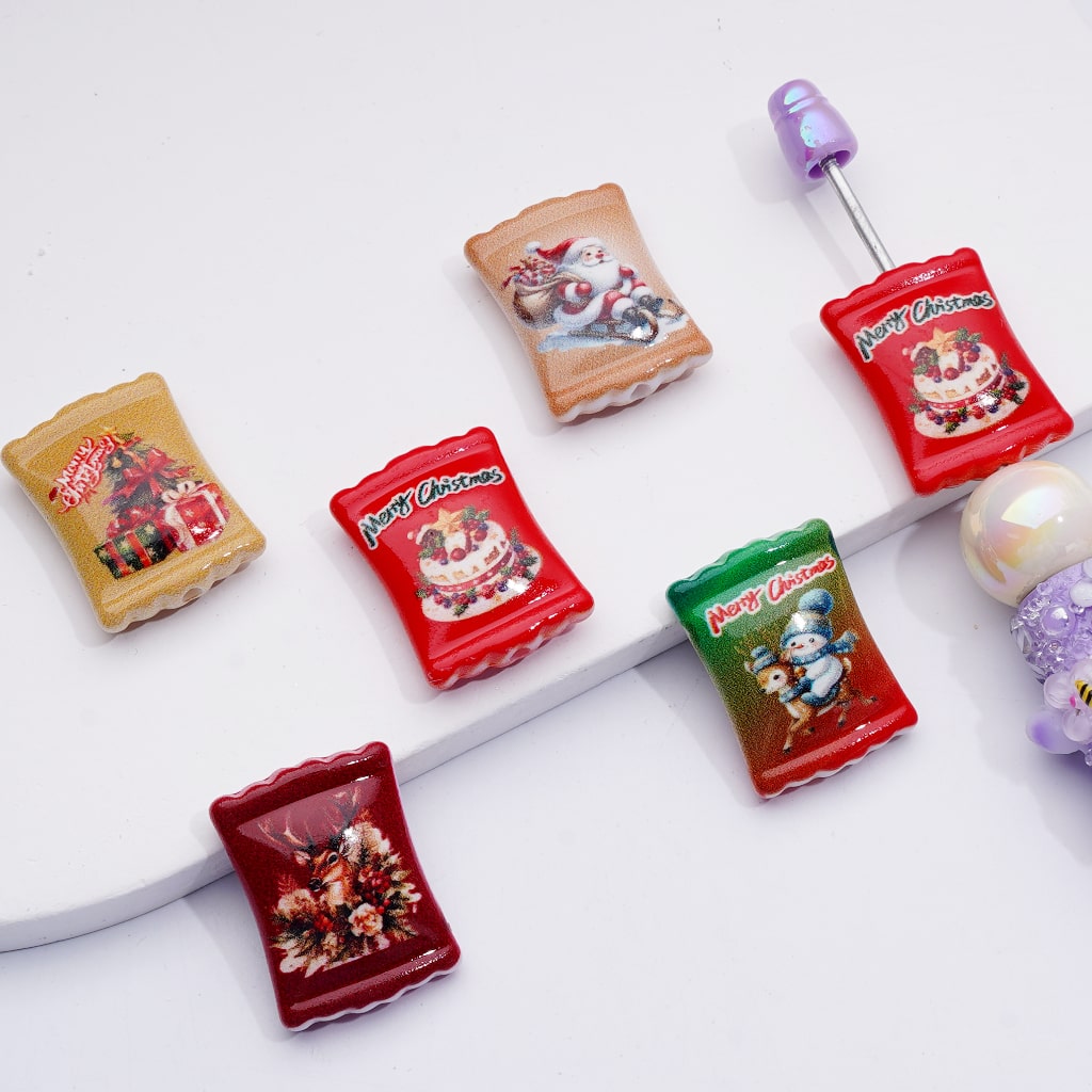 Christmas Series Candy Bag Acrylic Beads, 26*20MM, Random Mix
