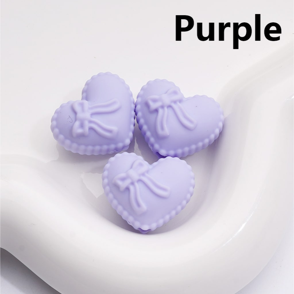 Acrylic Beads Rubber Coating Heart Shape with Bowknots, Multi-Color, 18*20MM (Single Color is av available for 200pcs(Whole Bag))