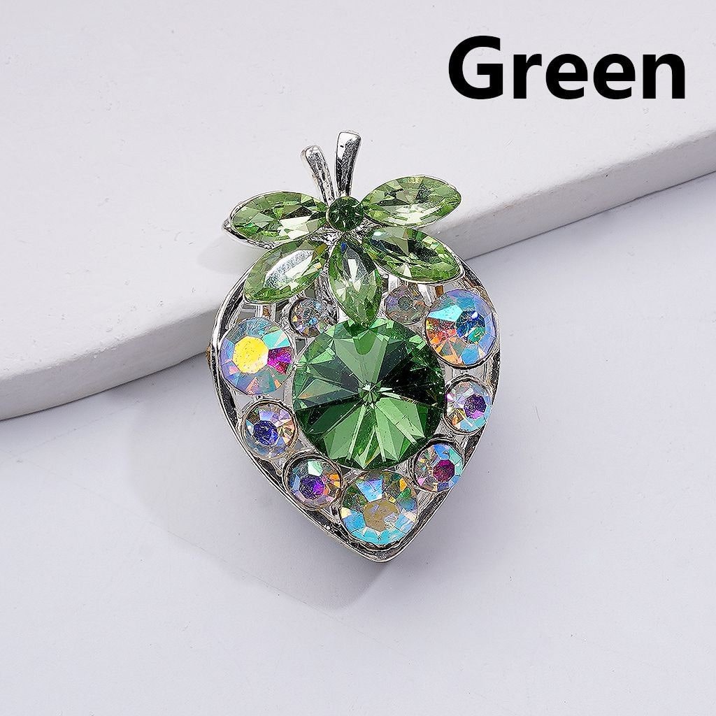 Fancy Silver Alloy Starwberry Beads with Multi-Color Cone Shape Green Leaf AB Rhinestones, 22*33MM