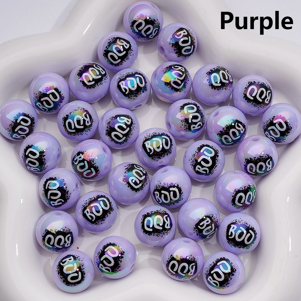 UV Coating Halloween Boo Series Round Acrylic Beads, 16MM (Single Color is available for 200pcs(Whole bag))