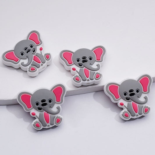 Cute Gray Elephant with Big Red Ears Silicone Focal Beads