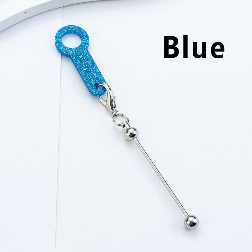 DIY Beadable Silver Metal Bar for Keychain with Carabiner Hook Plastic Long Ring Hoop on Cup's Straw, 120MM