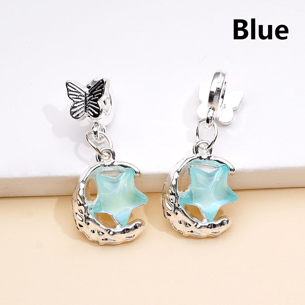 Alloy Bail Beads Dangle Charm Pendant Jewelry Accessories Butterfly Star Rhinestones Silver