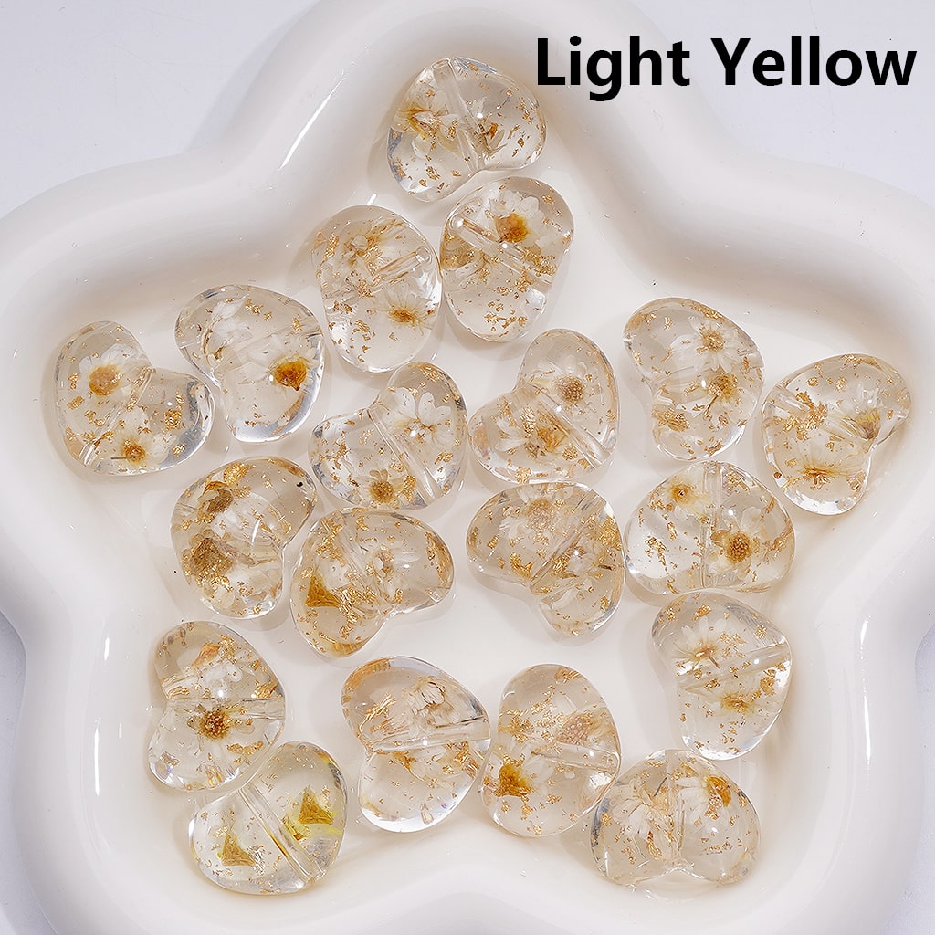 Multi-Color Dried Flowers Gold Foil Paper Inside Clear Heart Acrylic Beads, 20MM (Single Color is available for 200pcs(Whole bag))