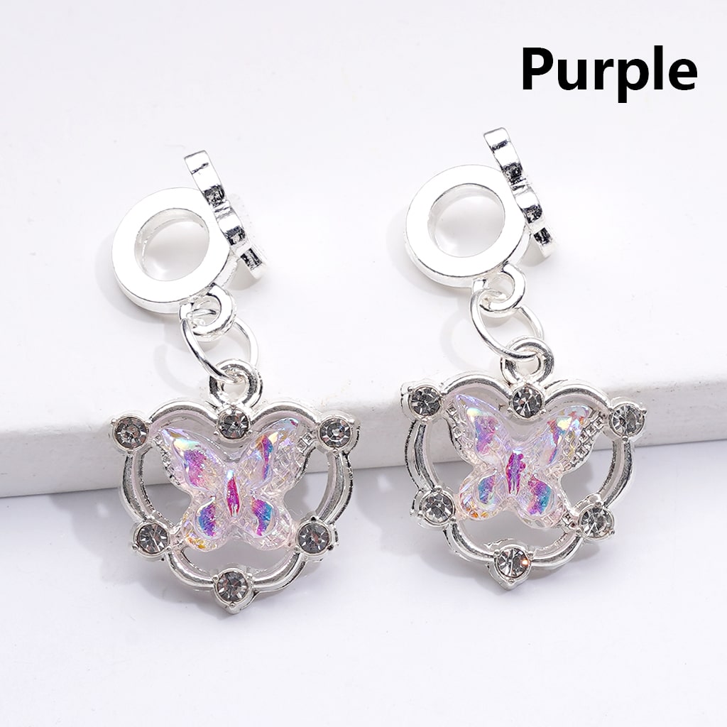 Alloy Bail Beads Dangle Charm Pendant Jewelry Accessories Butterfly Rhinestones Silver