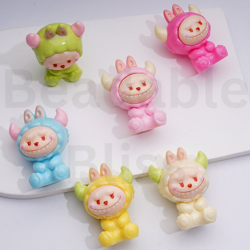 Cute Twinkle Dream Monster Doll with Cow Bull Costume Sweet Minis Pendants Pen Topper Acrylic Beads, 47*36MM, Random Mix