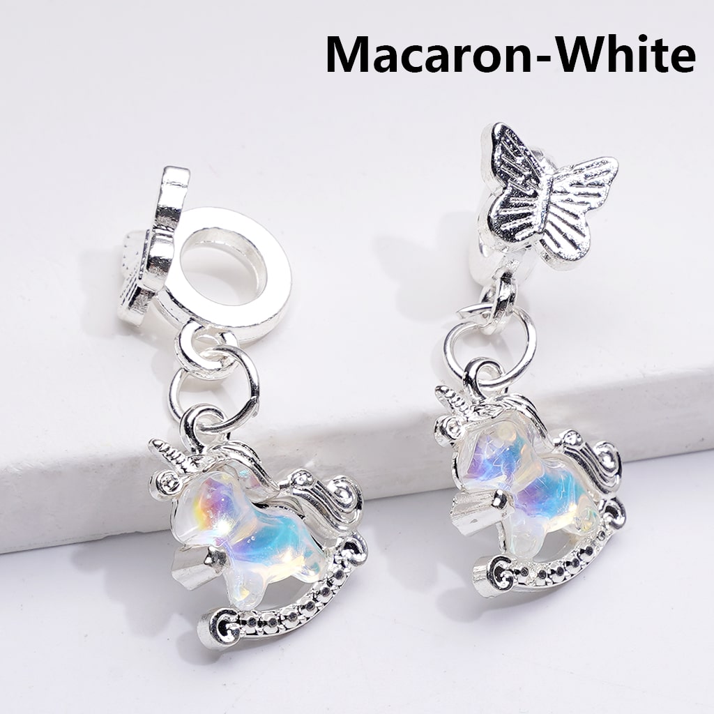 Alloy Bail Beads Dangle Charm Pendant Jewelry Accessories Unicorn Rhinestones Silver