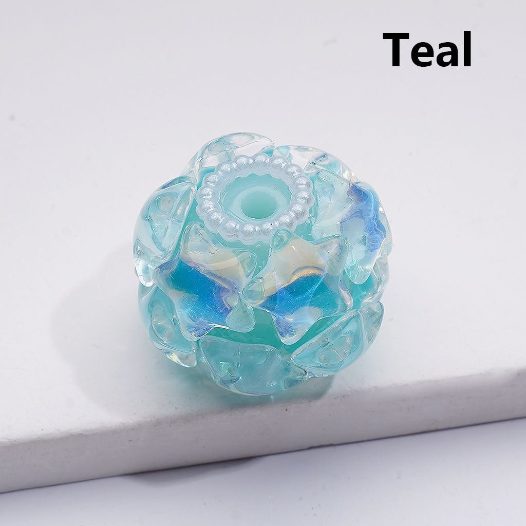Multi-Color Shiny Stars White Pearls Round Acrylic Beads, 22*18MM