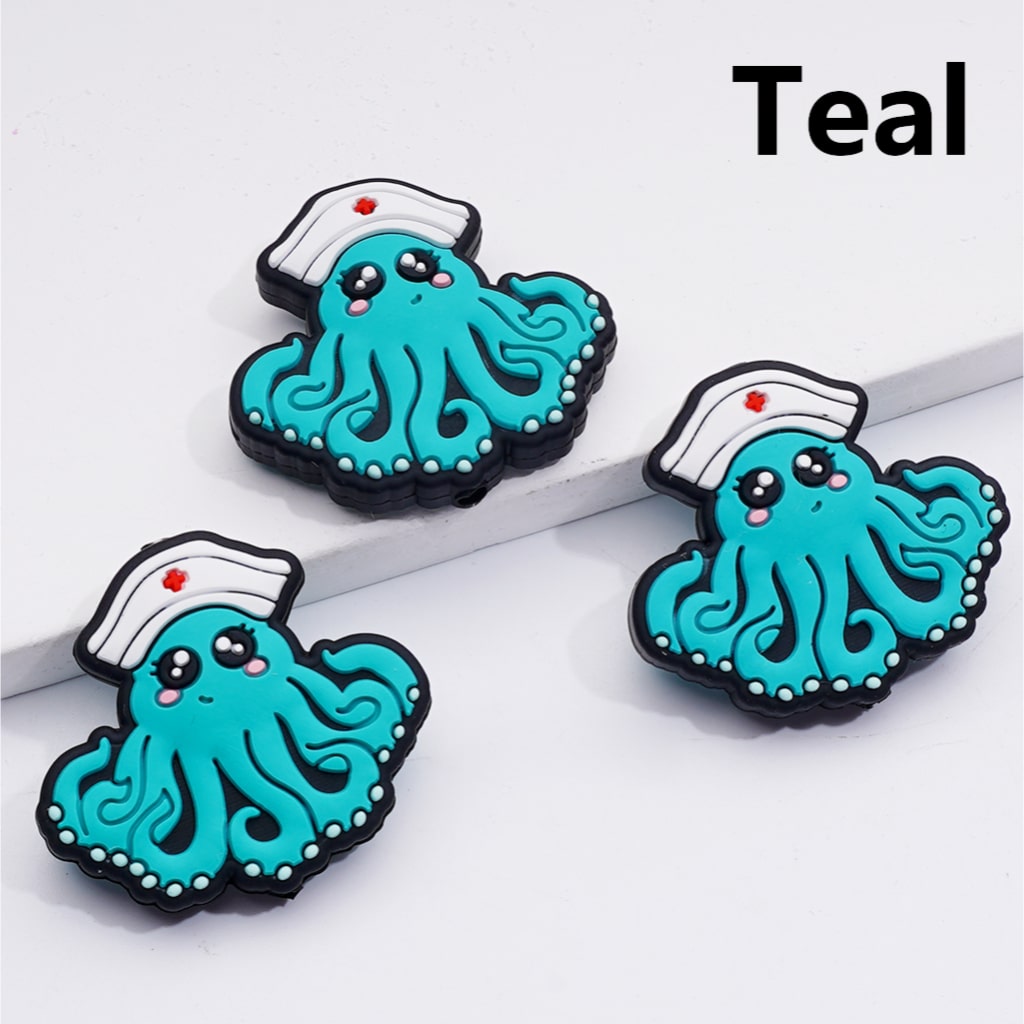 Colorful Octopus with Nurse Hat Silicone Focal Beads