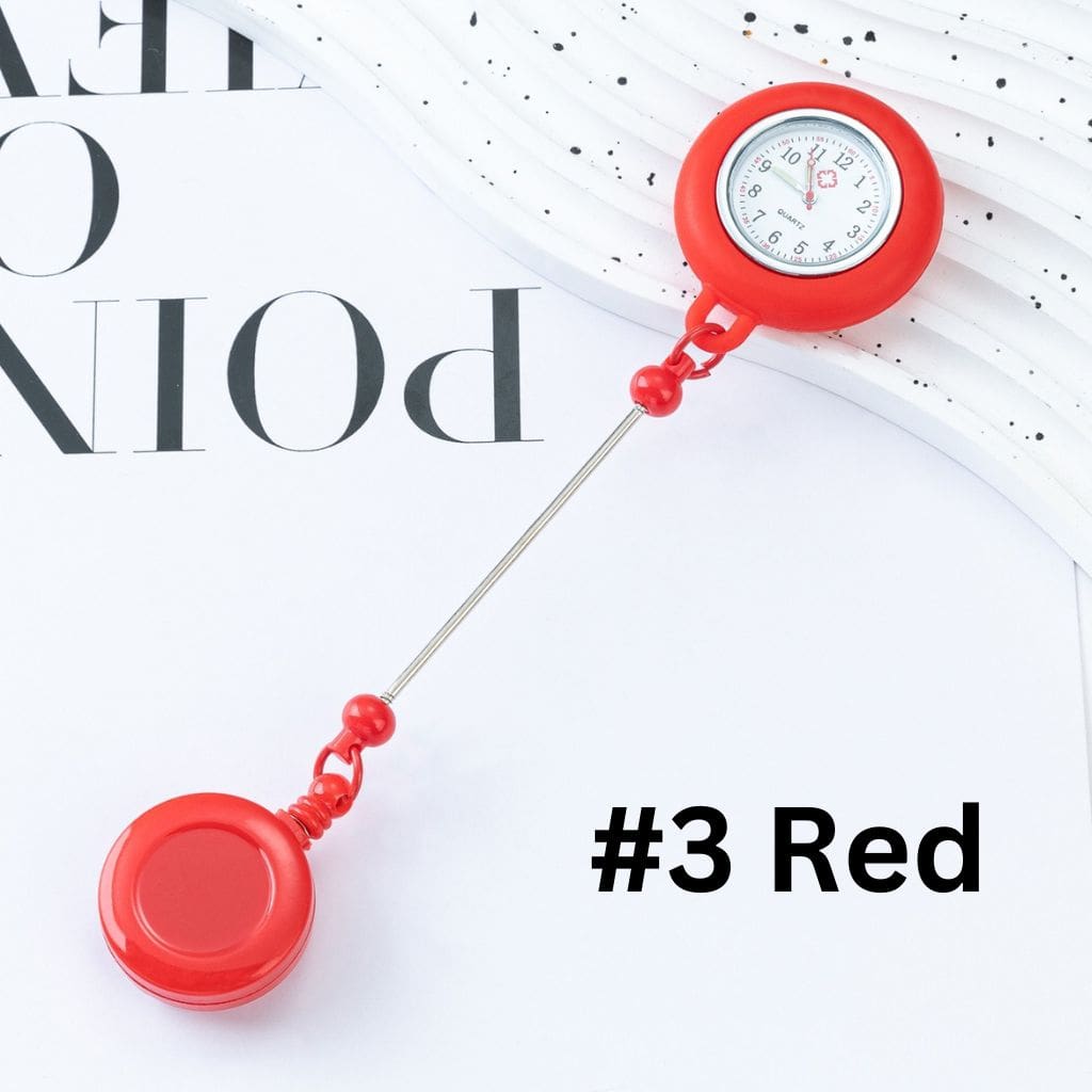 Creative Luminous Beaded Retractable Back Badge Holder Reels with Keychain Bar & Mini Round Chest Pocket Clock Watch for Nurse Doctor Student , 178MM, Battery Included, Only be Shipped by Standard Shipping, Important: Please Read the Description