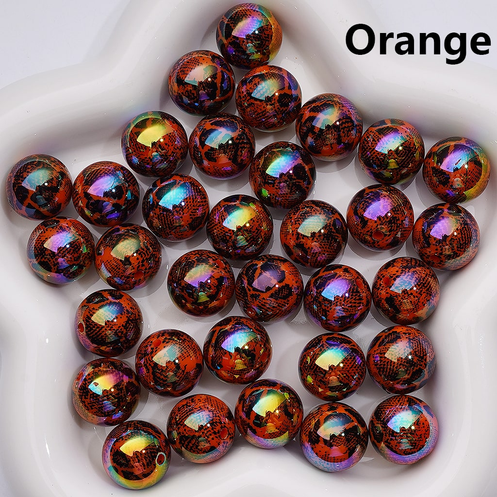 UV Coating Abstract Irreugal Black Spots Prints Round Acrylic Beads in Solid Color, 16MM