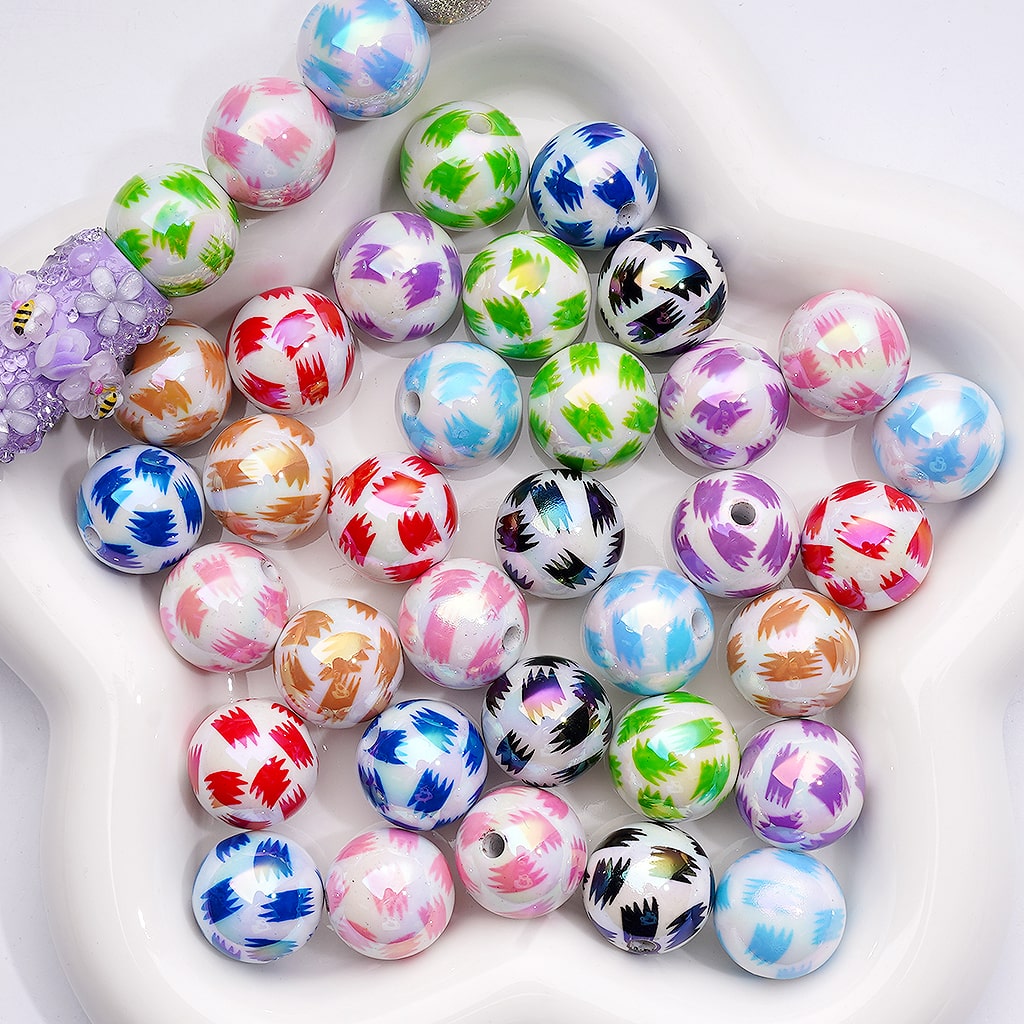 Acrylic Beads UV Coating Abstract Pen Brush Prints Multi-Color, Round 16MM (Single Color is available for 200pcs(Whole Bag))