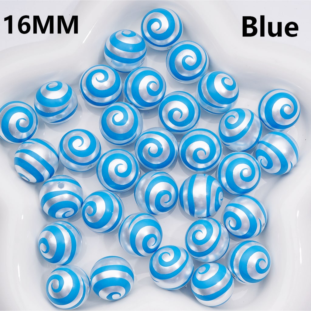 Multi-Color Lolipop Swirl Stripes Shiny Round Pearl Acrylic Beads, 16MM