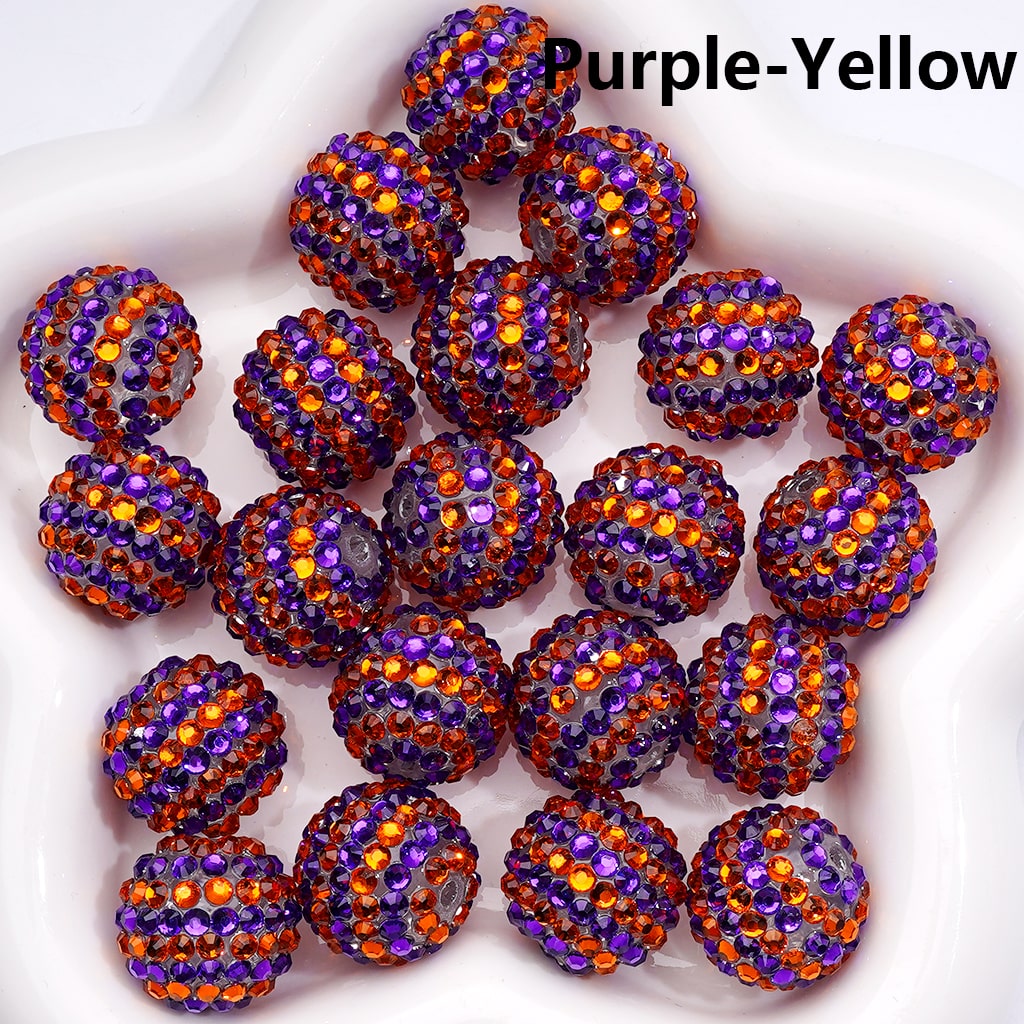 Double Color Shiny Rhinestones Stripes Round Acrylic Beads, 20MM