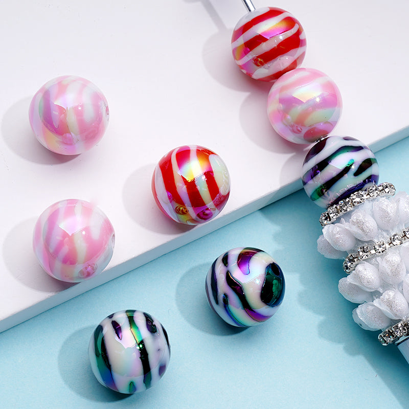 Acrylic Beads with White & Red, Black, Pink Stripes