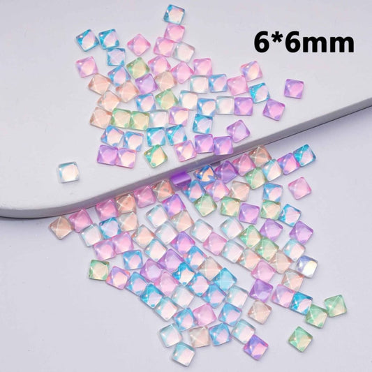 DIY ミニ キュート シャイニー マルチカラー スクエア ラインストーン チャーム ジュエリーアクセサリー ラインストーン追加用 約6×6MM
