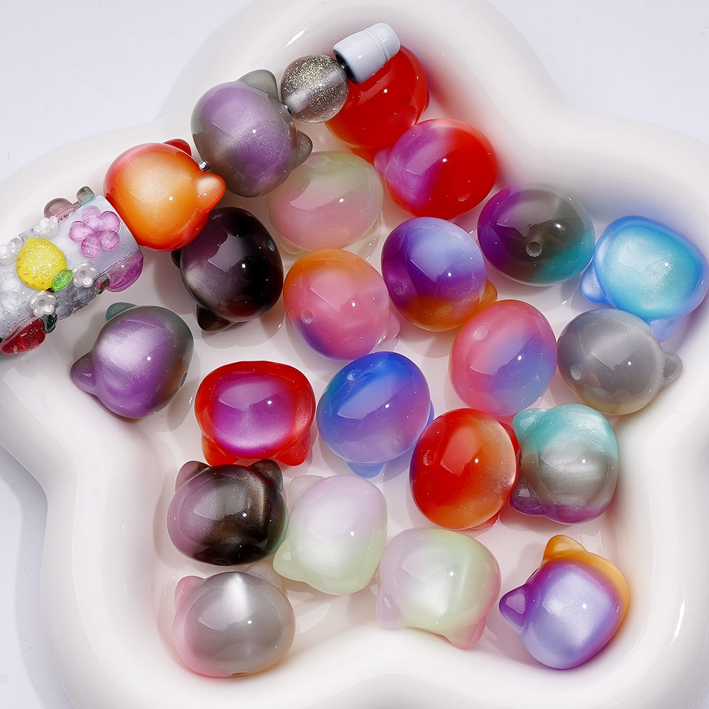 Trichromatic Cute Cat Eye Style Cat Head Acrylic Beads, Around 20*18MM, Random Mix