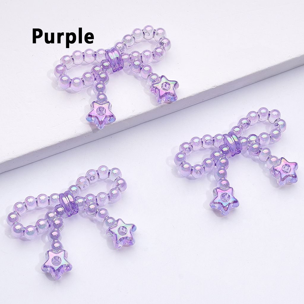 UV Coating Translucent Pearls Bowknots with Star Ring Acrylic Beads, Around 23*33MM