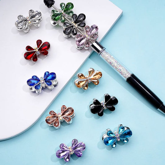 繊細でファンシーなシルバー合金の蝶結びの花、カラフルなABラインストーンビーズ付き、約28×18MM