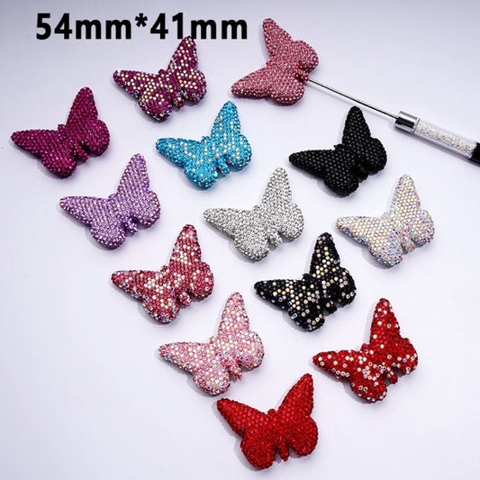 光沢のあるラインストーンが付いた美しいマルチカラーのバタフライクレイビーズ、54×41MM