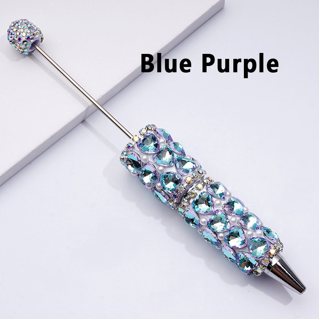Beadable Clay Pen with Colorful Shiny Hearts White Pearls AB Rhinestones Chain