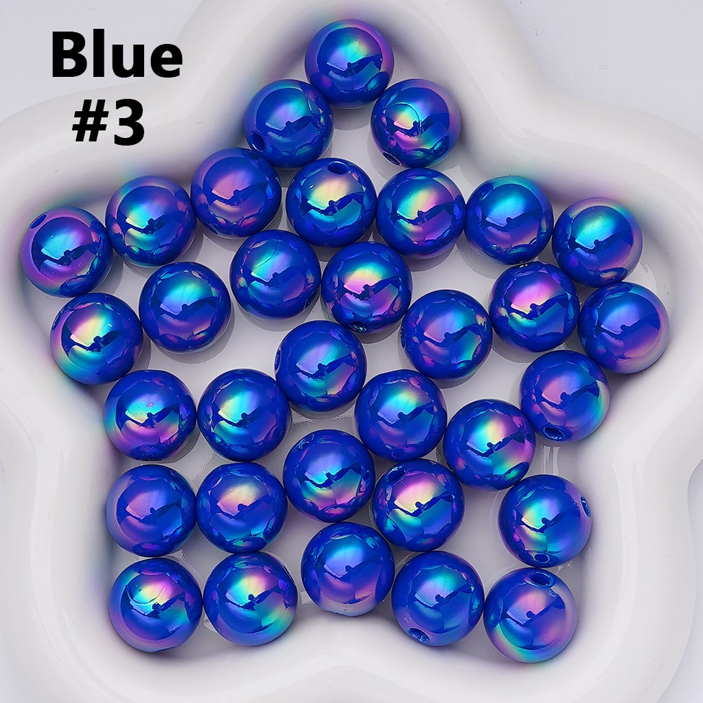UV Coating Shiny Solid Color Round Acrylic Beads, 16MM