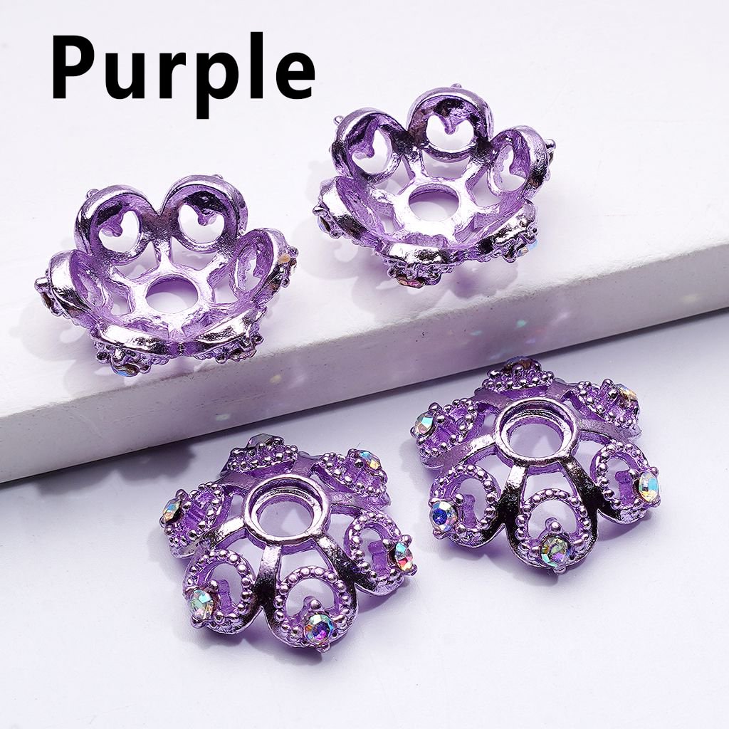 Exquisite Multi-Color Lotus Flower Metal Bead Caps Cages with AB Rhinestones, Around 19MM
