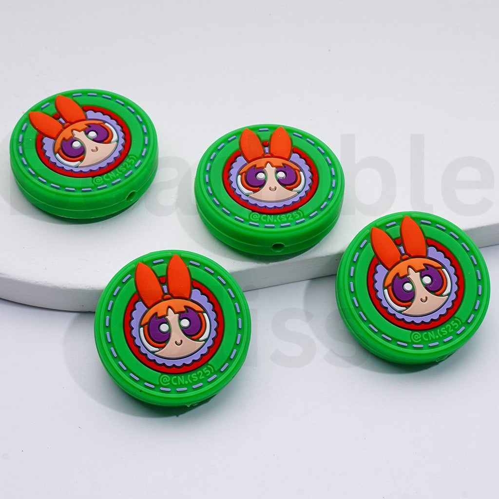 Cute Powerpuf Girls Blosso Bubbl Buttercu Round Silicone Focal Beads