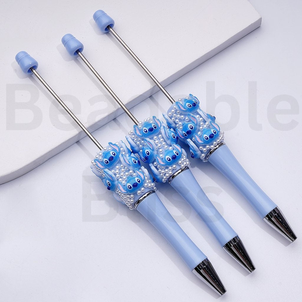Cute Blue Stitc Disne White Pearls Beadable Pen