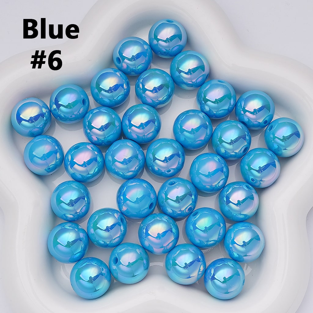 UV Coating Shiny Solid Color Round Acrylic Beads, 16MM