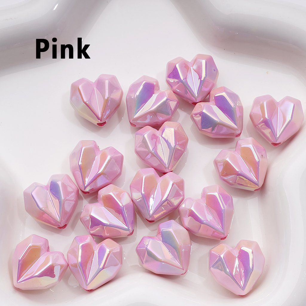 UV Coating Geometric Polyhedron Hearts Acrylic Beads, Around 16*18MM