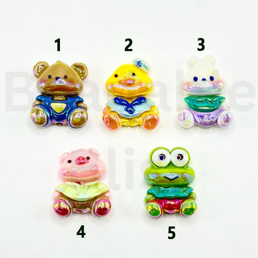 UV Finish Vivid Cute Animals Pigs Ducks Rabbits Bunnies Bears Frogs Acrylic Beads, Around 25*20MM