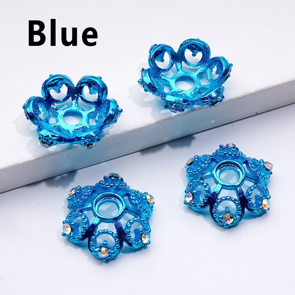 Exquisite Multi-Color Lotus Flower Metal Bead Caps Cages with AB Rhinestones, Around 19MM