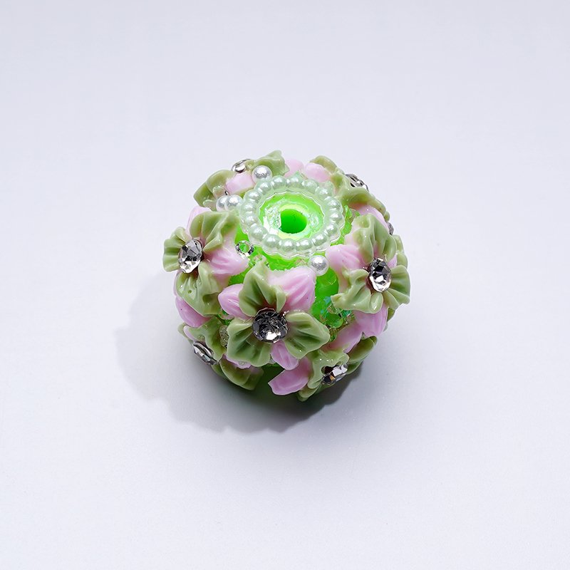 Multi-Color Cute Flowers Clear Rhinestone Inside White Pearls Ring Clear Sugars Round Clay Beads, 20MM