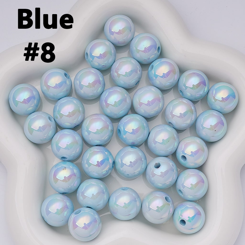 UV Coating Shiny Solid Color Round Acrylic Beads, 16MM