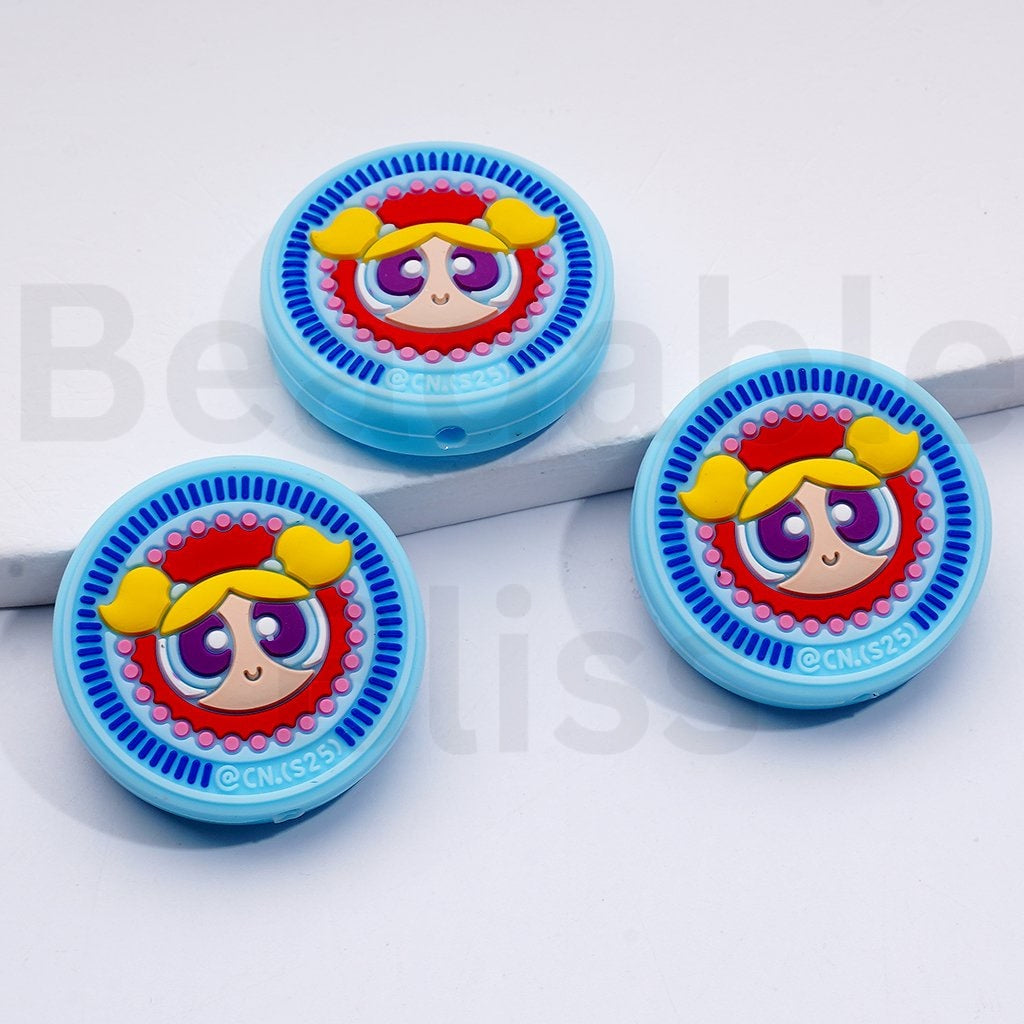 Cute Powerpuf Girls Blosso Bubbl Buttercu Round Silicone Focal Beads