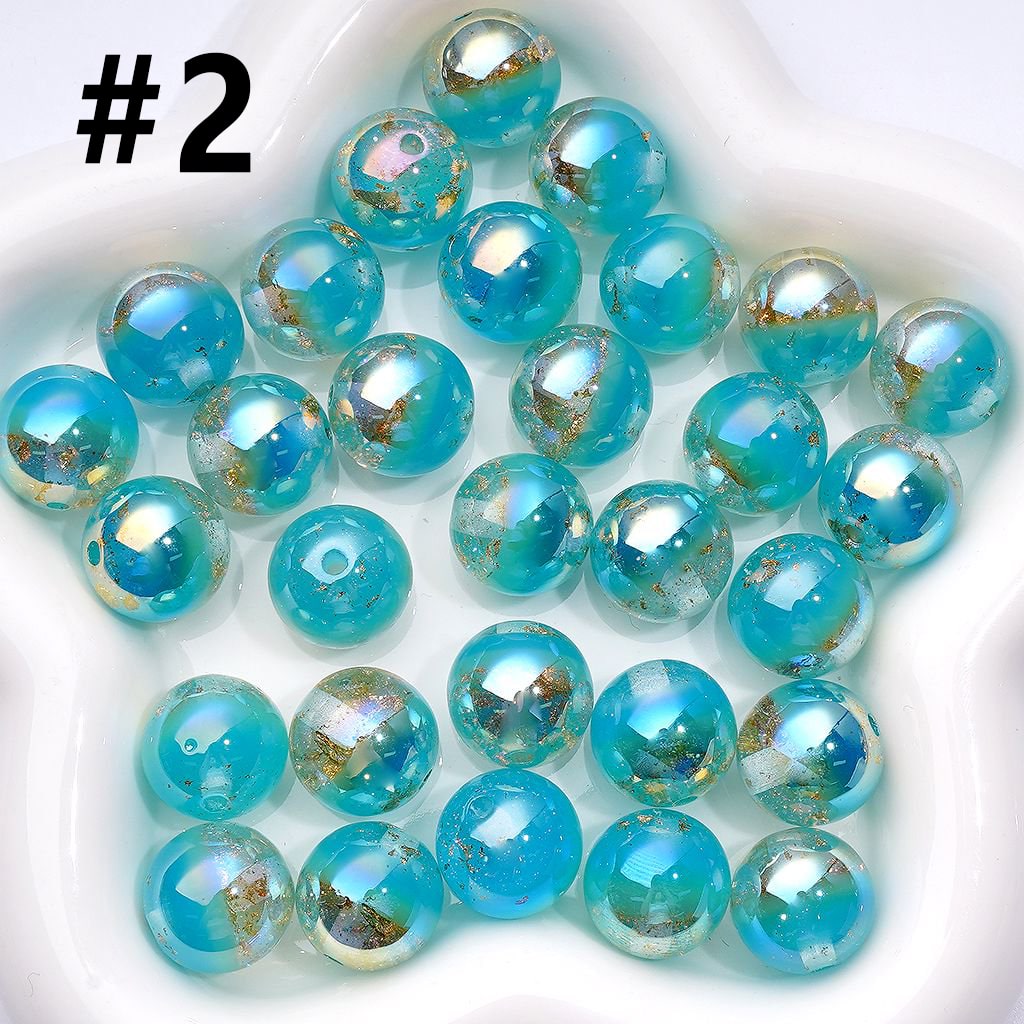 UV Coating Luminous Gold Foil Paper Inside Colorful Round Acrylic Beads, 16MM