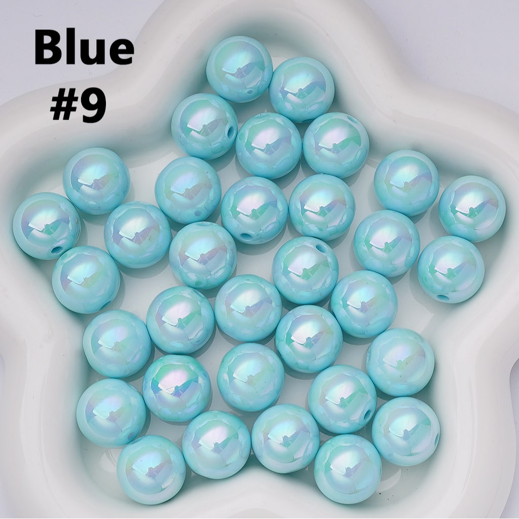 UV Coating Shiny Solid Color Round Acrylic Beads, 16MM