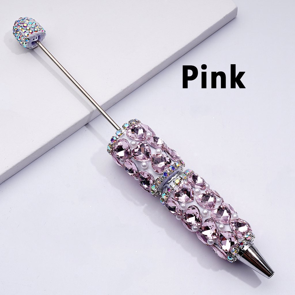 Beadable Clay Pen with Colorful Shiny Hearts White Pearls AB Rhinestones Chain