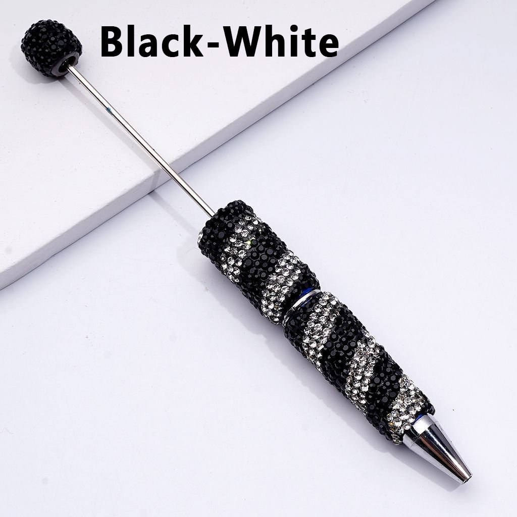 Beadable Clay Pens with Oblique-Stripe Double Color Rhinestones Covered the Entire Pen