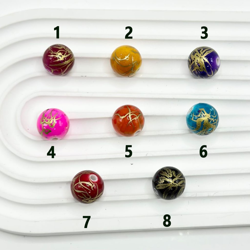 Abstract Art Gold Color Stripes Solid Color Round Acrylic Beads, 16MM, Random Mix
