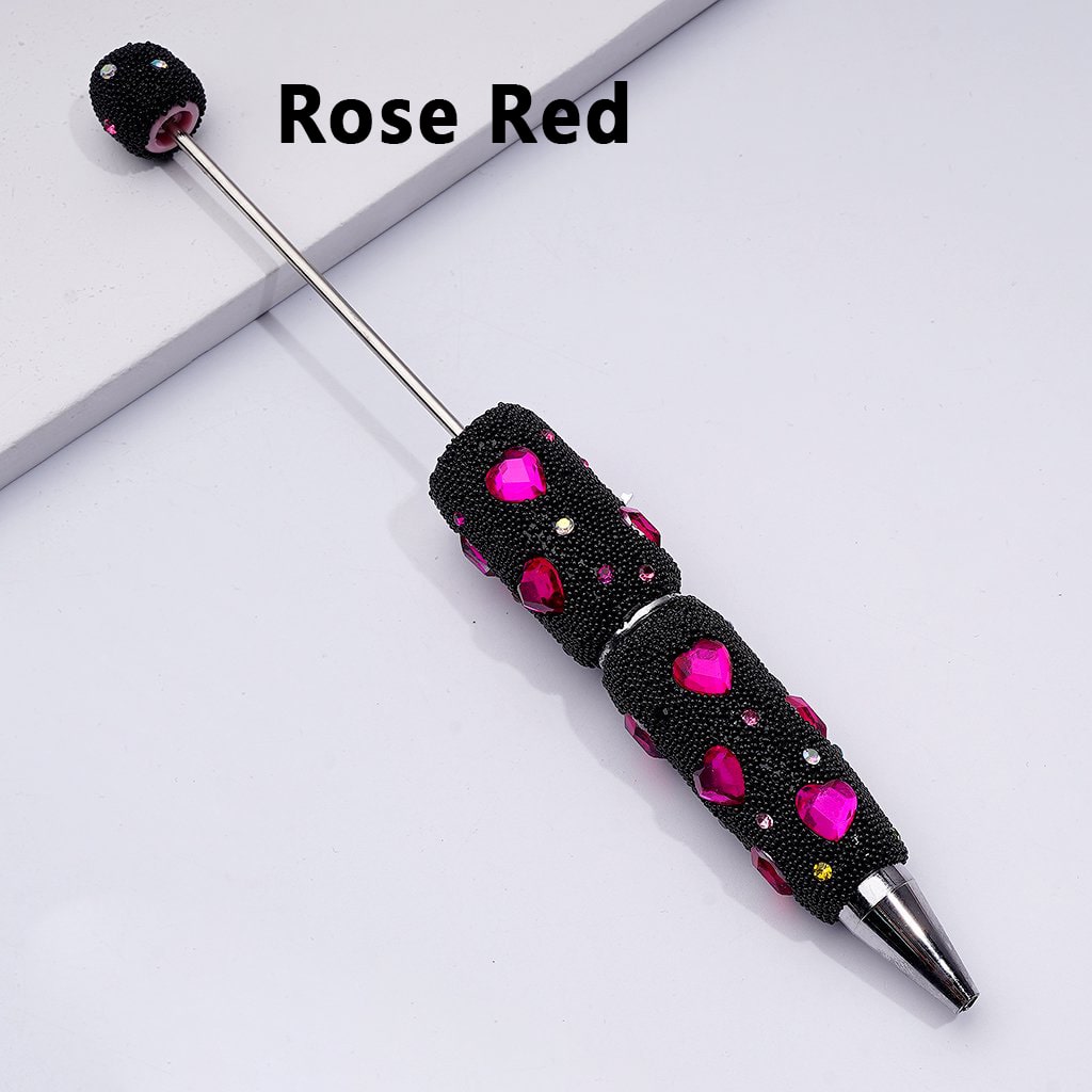 Beadable Clay Pens with Shiny Hearts Mini Colorful Rhinestones Black Snow Balls Covered the Entire Pen