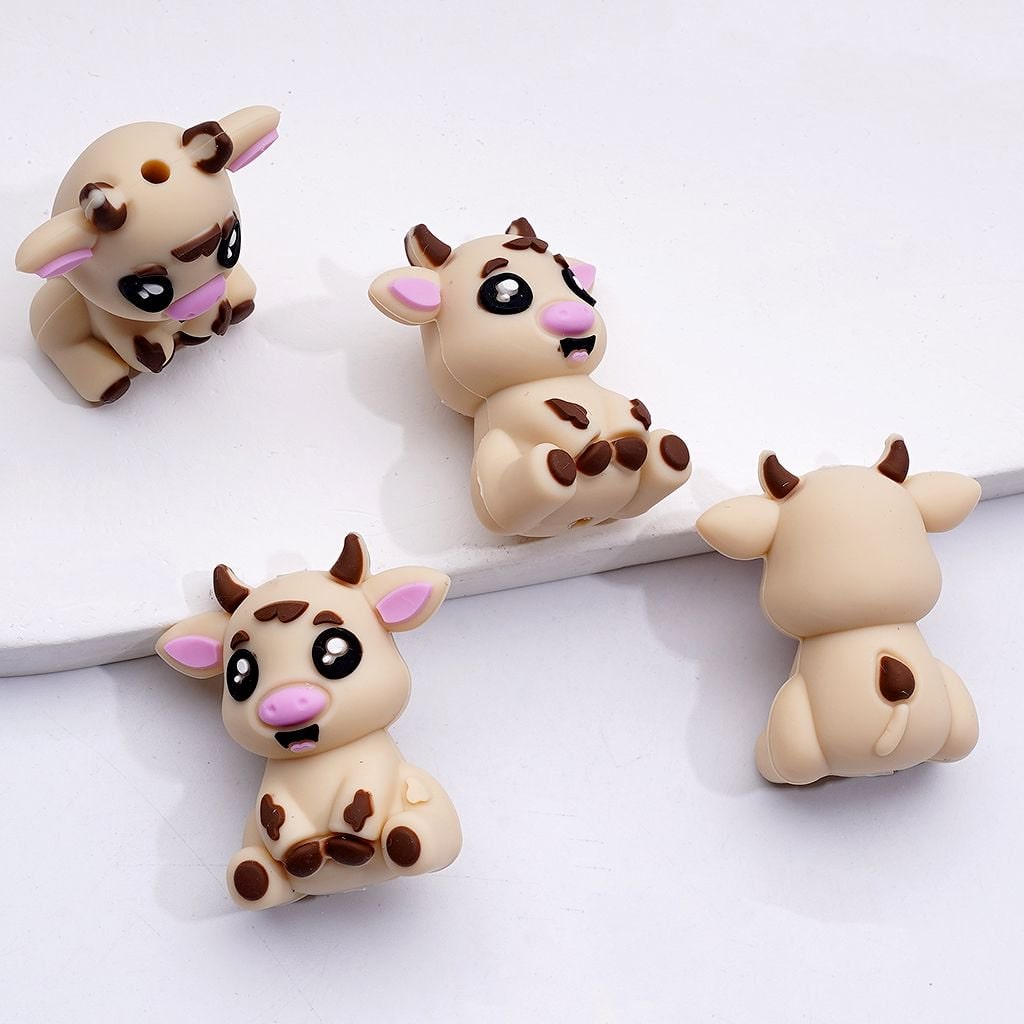 3D Multi-Color Cute Cows Silicone Focal Beads