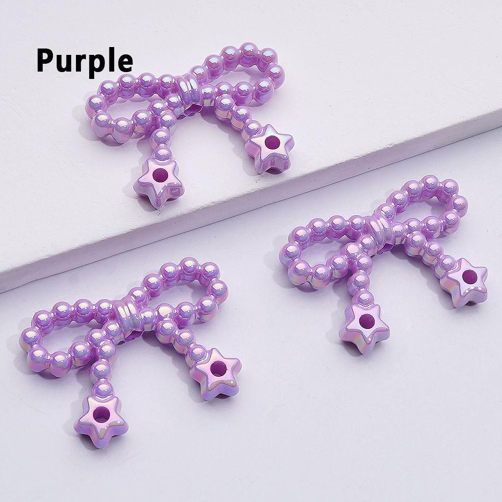 UV Coating Pearls Bowknots with Star Ring Acrylic Beads in Solid Color, Around 23*33MM